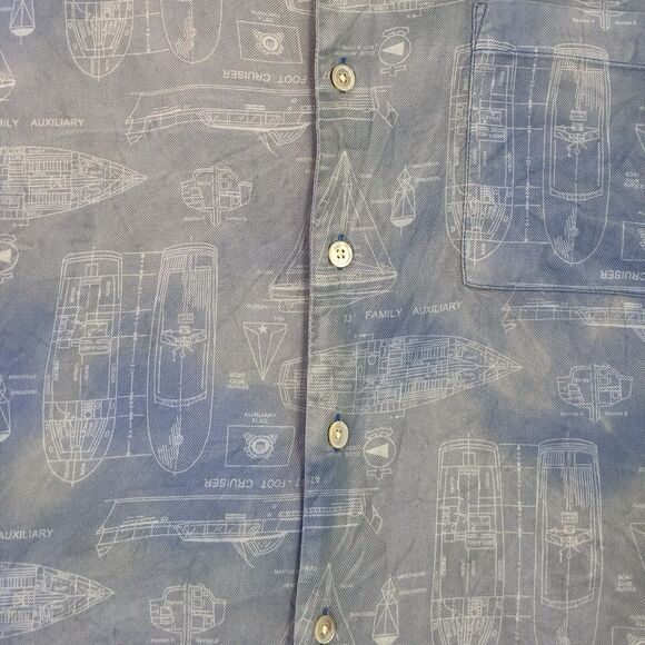 Brooks Brothers 100% Silk Blueprint Print Button Up Shirt Mens Large - Picture 2 of 6